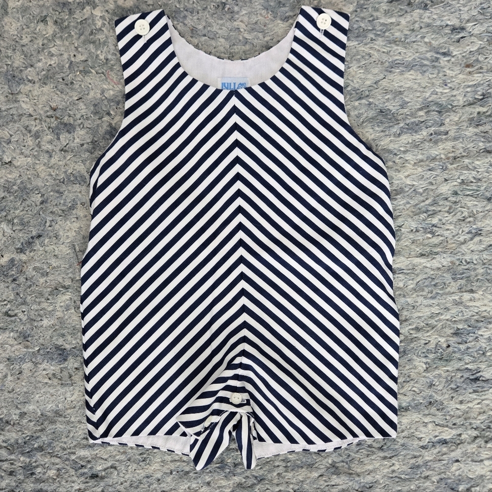 Luli & Me Blue Stripe Jon Jon Romper 12m
